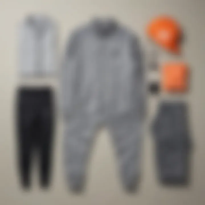 A flat lay of Nike joggers with zip pockets paired with accessories