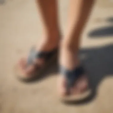 Close-up of supportive footbed in Olukai flip flops