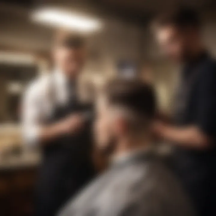 Professional barber engaging with a client