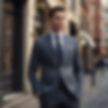 A model showcasing a well-fitted suit in an urban setting