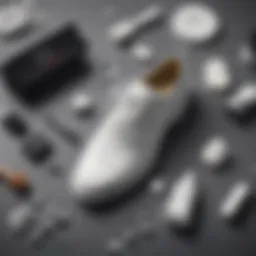 Collection of various white shoe cleaning kits arranged aesthetically