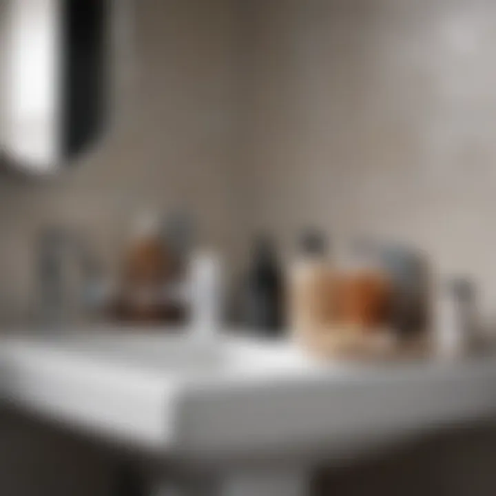 A serene bathroom setting with various grooming products arranged aesthetically