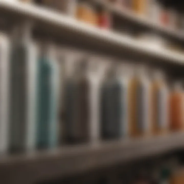 A variety of shampoo bottles on a shelf