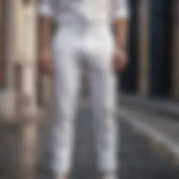 Stylish individual showcasing gap white pants in an urban setting.