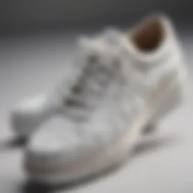 Close-up of intricate white shoe design