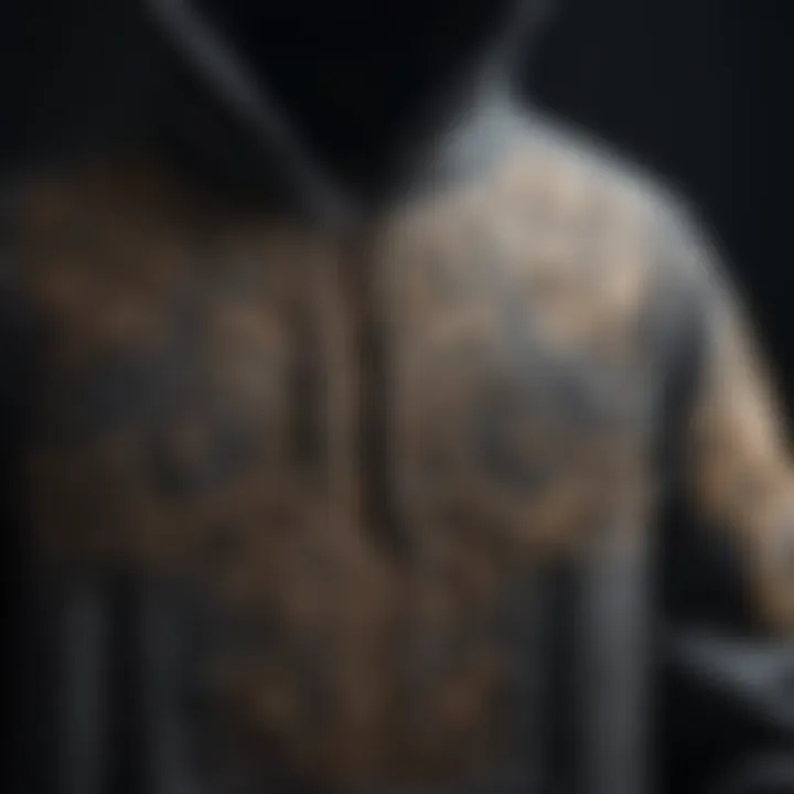 Close-up of intricate hoodie design details