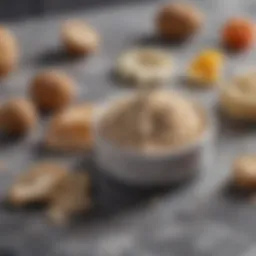 Close-up of fresh exfoliating ingredients on a marble surface.