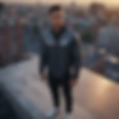 Cityscape Couture: Nike Jacket Amidst Urban Rooftops Fashionable Nike Jacket on City Rooftop