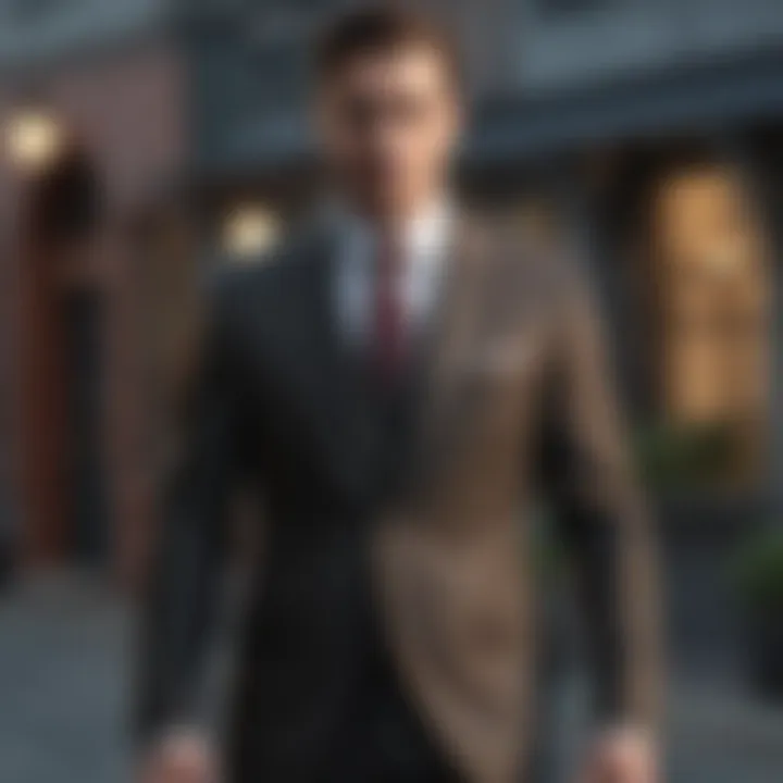 A stylish suit designed to flatter a stocky build.