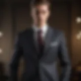 A tailored suit perfectly fitting a slender frame.
