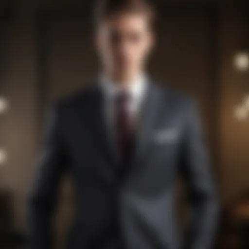 A tailored suit perfectly fitting a slender frame.