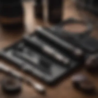 A stylish grooming kit featuring tools for eyebrow shaping.