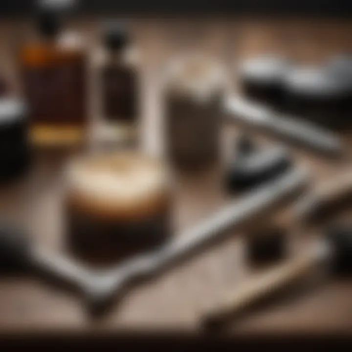 An array of grooming tools alongside pomade and paste, emphasizing their application techniques.