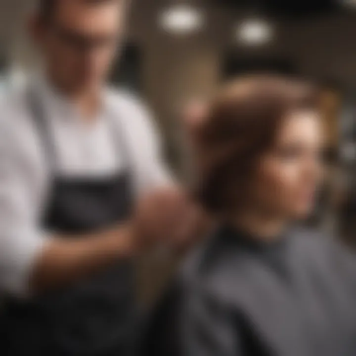 A professional stylist applying color to hair in a salon setting.