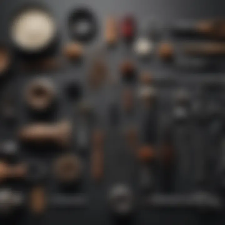An assortment of hair coloring tools arranged neatly.