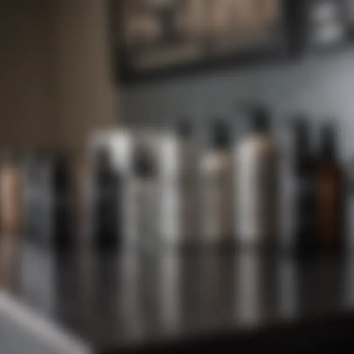 A variety of hair thickening products displayed on a counter