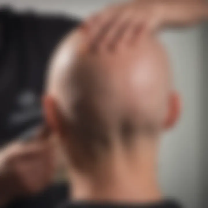 A soothing aftershave balm being applied to the shaved head.