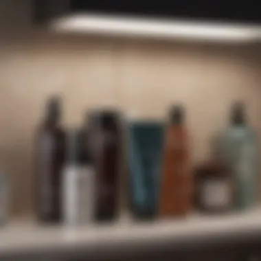 Skincare products arranged neatly on a shelf