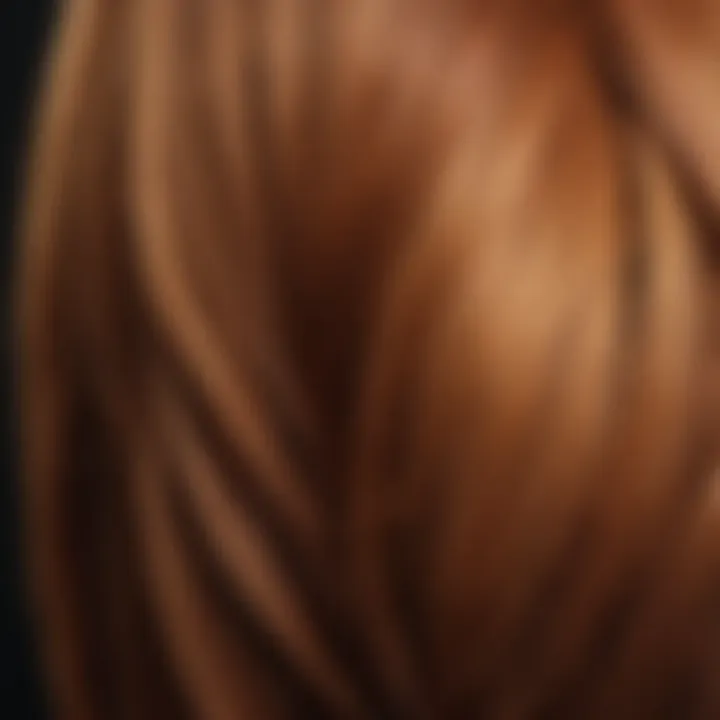 A close-up of hair strands showcasing shiny, dyed hair