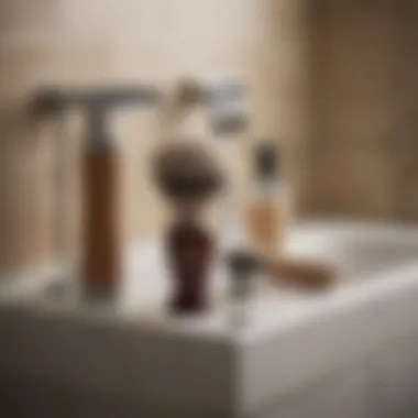 A serene bathroom setup with shaving tools displayed elegantly