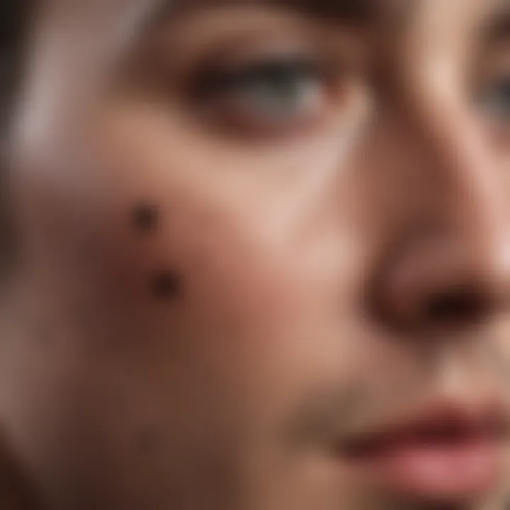 Close-up of a person's nose with black spots