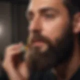 Bearded man applying hydrating oil to his beard