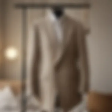 Elegant linen suit draped on a hanger