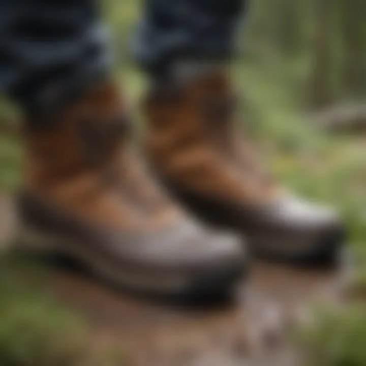 A pair of LL Bean hiking boots worn during an outdoor adventure, demonstrating comfort and support