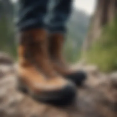 LL Bean hiking boots in a rugged outdoor setting, emphasizing their traction on rocky terrain