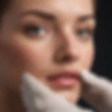 Dermatologist examining a pimple on a model's face