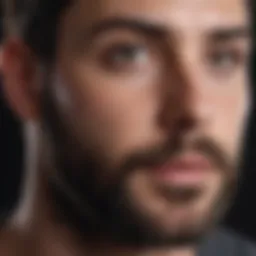 Close-up view of a patchy beard showcasing grooming products