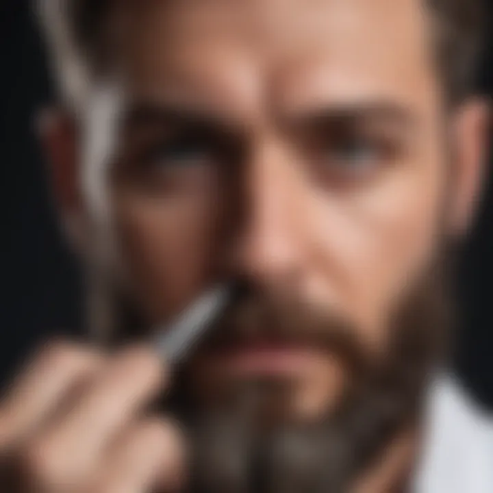 Expertly trimming beard with precision scissors