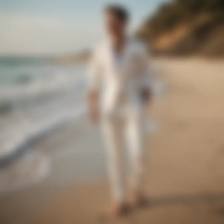 Elegant beach wedding attire with stylish pants