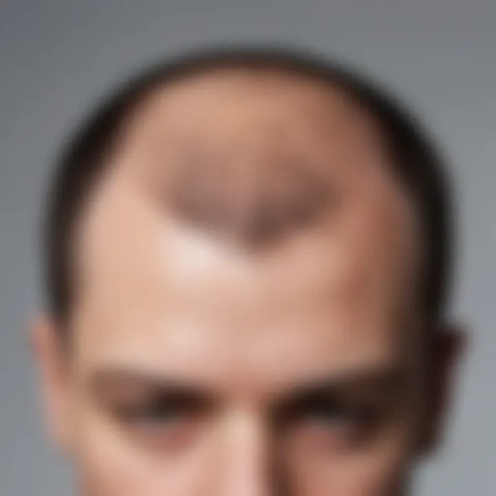 Visual representation of hair thinning in the middle section of the scalp