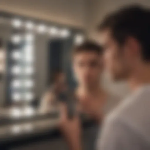 Reflection of person cutting hair in mirror