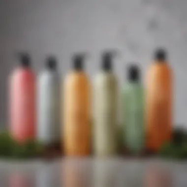 A visually appealing array of shampoo bottles showcasing various natural ingredients.