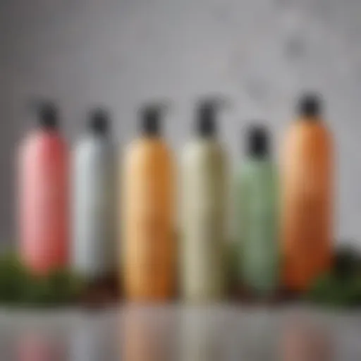 A visually appealing array of shampoo bottles showcasing various natural ingredients.