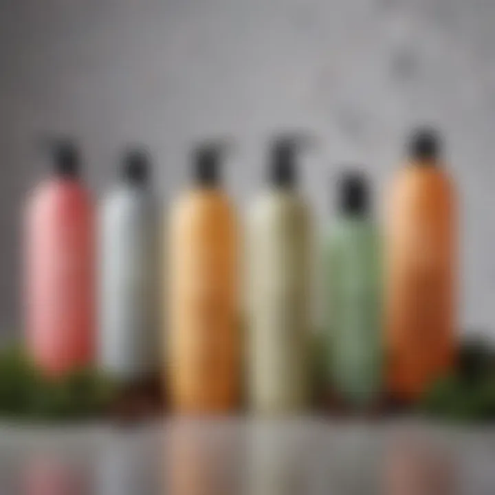 A visually appealing array of shampoo bottles showcasing various natural ingredients.