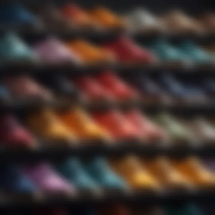 Variety of colorful Nobull shoes lined up