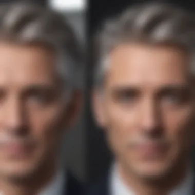 Before and after transformation of gray hair with dye.