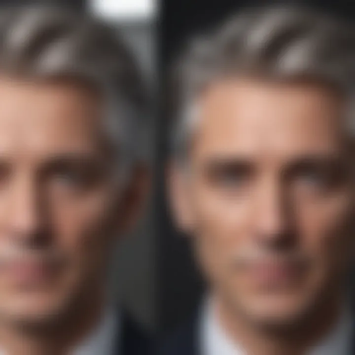 Before and after transformation of gray hair with dye.