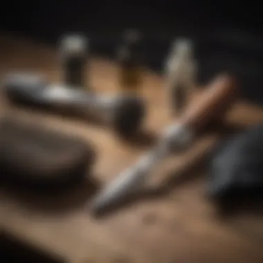 Close-up of beard grooming tools on wooden table