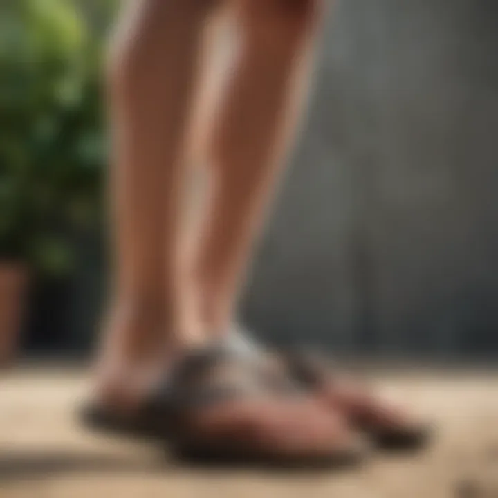 Close-up of cushioned sole in flip flops