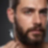 Close-up of a carefully groomed beard with shaving tools