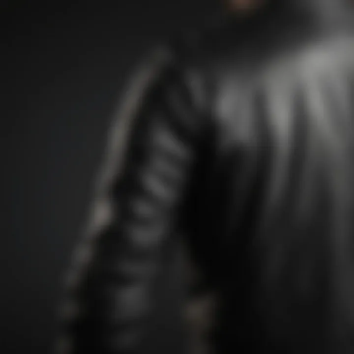 Detailed view of leather jacket sleeve length measurement