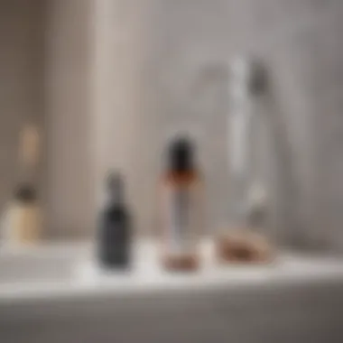 A serene bathroom setting with skincare products including retinol