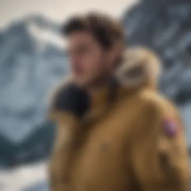 Canada Goose jacket exuding sophistication against a backdrop of snowy mountains