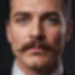 A close-up view of a well-groomed mustache showcasing intricate styling techniques.