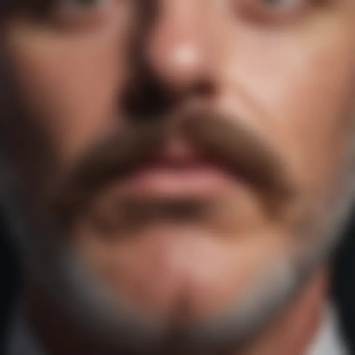 Close-up of a well-groomed mustache showcasing healthy growth