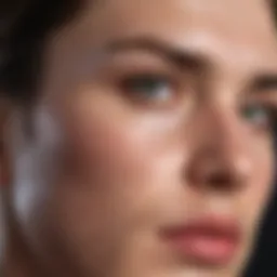 Close-up view of someone examining their skin for blemishes